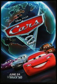 1w143 CARS 2 advance DS 1sh '11 Disney animated automobile racing sequel, image of earth and cast!
