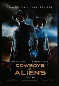 1w172 COWBOYS & ALIENS July teaser DS 1sh '11 cool image of Daniel Craig & Harrison Ford!