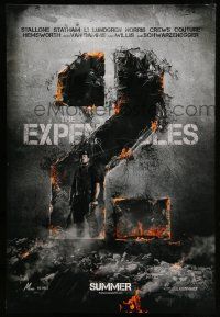 1w247 EXPENDABLES 2 teaser DS 1sh '12 image of tough-guy Sylvester Stallone in blown-up wall!