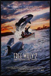 1w277 FREE WILLY 2 advance 1sh '95 Dwight Little directed sequel, The Adventure Home, killer whale!
