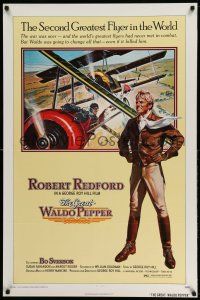 1w316 GREAT WALDO PEPPER 1sh '75 Robert Redford, aviation art on yellow background by Gary Meyer!