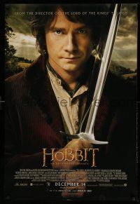 1w349 HOBBIT: AN UNEXPECTED JOURNEY int'l advance DS 1sh '12 great image of Martin Freeman as Bilbo!
