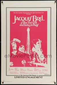 1w420 JACQUES BREL IS ALIVE & WELL & LIVING IN PARIS 1sh '75 great art of the Eiffel Tower & cast