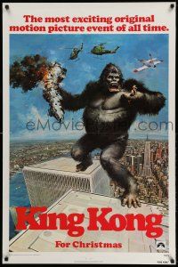 1w445 KING KONG teaser 1sh '76 John Berkey art of BIG Ape on the Twin Towers!