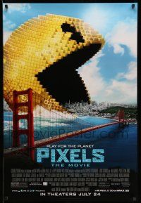 1w611 PIXELS advance DS 1sh '15 incredible CGI image of Pac-Man gobbling up San Francisco!