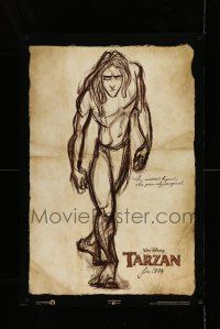 1w758 TARZAN 1999 teaser DS 1sh '99 Walt Disney, Edgar Rice Burroughs, great sketch artwork!