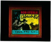 1x022 COLORADO KID glass slide '37 Bob Steele protecting old man & girl + artwork on horseback!