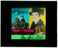 1x024 DEMON FOR TROUBLE glass slide '34 cowboy Bob Steele on horseback, pretty Gloria Shea