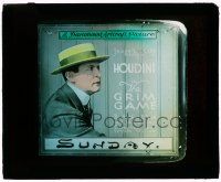 1x002 GRIM GAME glass slide '19 wonderful close image of Harry Houdini with skimmer hat!