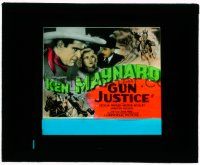 1x033 GUN JUSTICE glass slide '34 cool close up art of Ken Maynard & riding on his horse!