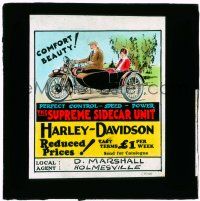 1x001 HARLEY-DAVIDSON Australian glass slide 1910s perfect control, speed & power with sidecar unit!