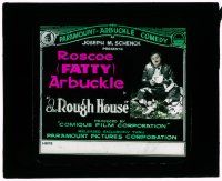 1x076 ROUGH HOUSE glass slide '17 Fatty Arbuckle with broken dishes, co-directed by Buster Keaton!