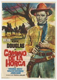 1x446 ALONG THE GREAT DIVIDE Spanish herald '63 different Mac Gomez art of Kirk Douglas with gun!