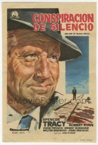 1x456 BAD DAY AT BLACK ROCK Spanish herald 1959 different Jano art of Spencer Tracy on train tracks!