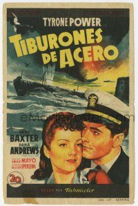1x525 CRASH DIVE Spanish herald '50 different Soligo art of Tyrone Power & Anne Baxter + submarine