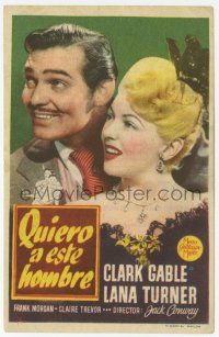 1x600 HONKY TONK Spanish herald '41 different close up of Clark Gable & sexy Lana Turner!