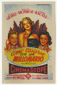 1x606 HOW TO MARRY A MILLIONAIRE Spanish herald '54 Soligo art of Marilyn Monroe, Grable & Bacall!