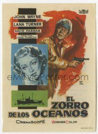 1x757 SEA CHASE Spanish herald '59 different Montalban artwork of John Wayne & sexy Lana Turner!
