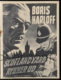 1x251 COLONEL MARCH INVESTIGATES Danish program '52 great images of Boris Karloff with eyepatch!