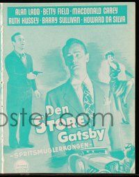 1x282 GREAT GATSBY Danish program '50 Alan Ladd, Betty Field, F. Scott Fitzgerald, different!