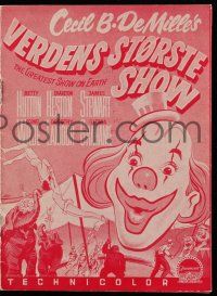 1x284 GREATEST SHOW ON EARTH Danish program '59 Cecil B. DeMille circus classic, different art!