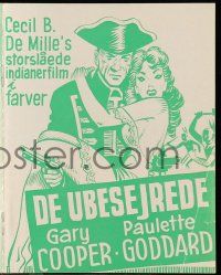 1x418 UNCONQUERED Danish program R60s different art of Gary Cooper holding Paulette Goddard & gun!