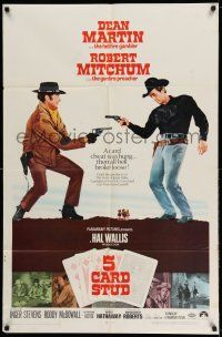 1y012 5 CARD STUD 1sh '68 Dean Martin & Robert Mitchum play poker & point guns at each other!