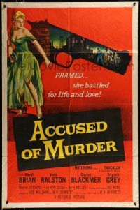 1y017 ACCUSED OF MURDER 1sh '57 cool sexy girl and gun noir image, she battled for life & love!