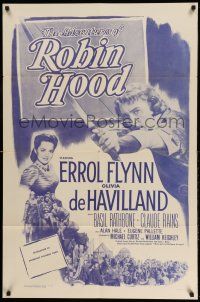 1y022 ADVENTURES OF ROBIN HOOD 1sh R56 Errol Flynn, Olivia De Havilland, adventure classic!
