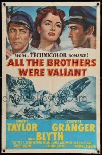 1y029 ALL THE BROTHERS WERE VALIANT 1sh '53 Robert Taylor, Stewart Granger, whaling artwork!