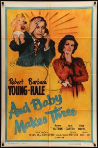 1y033 AND BABY MAKES THREE 1sh R56 Robert Young, Barbara Hale, wacky art of baby!