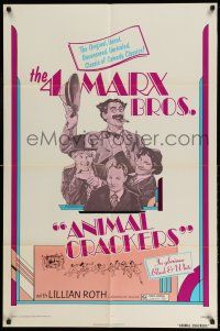 1y038 ANIMAL CRACKERS 1sh R74 wacky artwork of all four Marx Brothers!