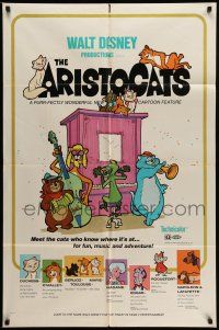 1y045 ARISTOCATS 1sh '71 Walt Disney feline jazz musical cartoon, great colorful art!