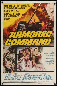 1y046 ARMORED COMMAND 1sh '61 Burt Reynolds' first movie, great art of tank on battlefield!