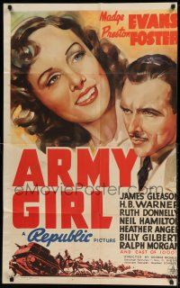 1y047 ARMY GIRL style B 1sh '38 Madge Evans in the military, awesome art of tanks charging w/horses!