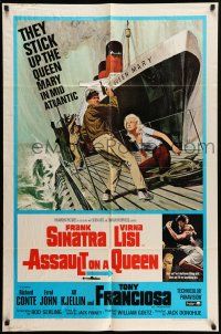1y049 ASSAULT ON A QUEEN 1sh '66 art of Frank Sinatra & sexy Virna Lisi on submarine deck!