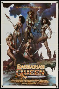 1y065 BARBARIAN QUEEN 1sh '85 sexy artwork of five near-naked female warriors by Boris Vallejo!