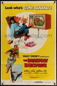 1y066 BAREFOOT EXECUTIVE 1sh '71 Disney, art of Kurt Russell & wacky chimp gone bananas!