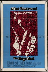 1y073 BEGUILED 1sh '71 cool psychedelic art of Clint Eastwood & Geraldine Page, Don Siegel