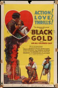 1y002 BLACK GOLD 1sh '27 stone litho, Norman Studios all-black thrilling epic of the oil fields!