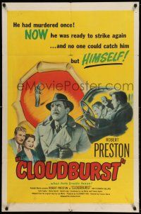 1y180 CLOUDBURST 1sh '51 one word would put the rope around Robert Preston's neck!