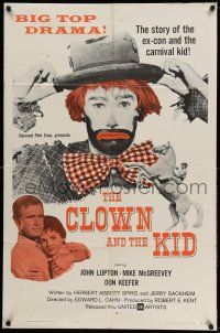 1y181 CLOWN & THE KID 1sh '62 big-top circus crime, Ex-con hides behind carnival greasepaint!