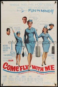 1y184 COME FLY WITH ME 1sh '63 sexy airline hostesses daydreaming of men!