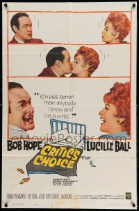 1y194 CRITIC'S CHOICE 1sh '63 Bob Hope kisses Lucille Ball, great images!