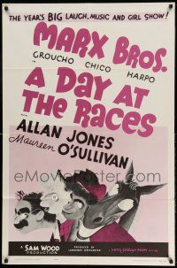 1y208 DAY AT THE RACES 1sh R62 Hirschfeld art of Groucho, Chico & Harpo Marx!