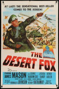 1y218 DESERT FOX 1sh '51 artwork of James Mason as Field Marshal Erwin Rommel at war!