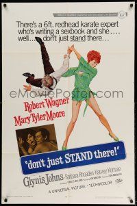 1y235 DON'T JUST STAND THERE 1sh '68 wacky art of sexiest Barbara Rhoades throwing Robert Wagner!