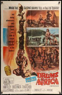 1y240 DRUMS OF AFRICA 1sh '63 great art of Frankie Avalon, sexy Mariette Hartley tied to pole!