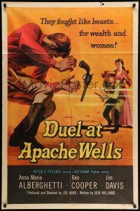 1y242 DUEL AT APACHE WELLS 1sh '57 they fought like beasts for wealth & women, gun duel art!