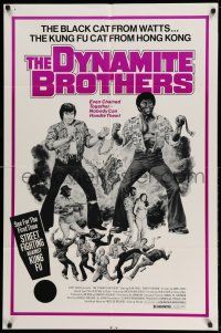 1y246 DYNAMITE BROTHERS 1sh '73 blaxploitation, Kung Fu Cat from Hong Kong & Black Cat from Watts!
